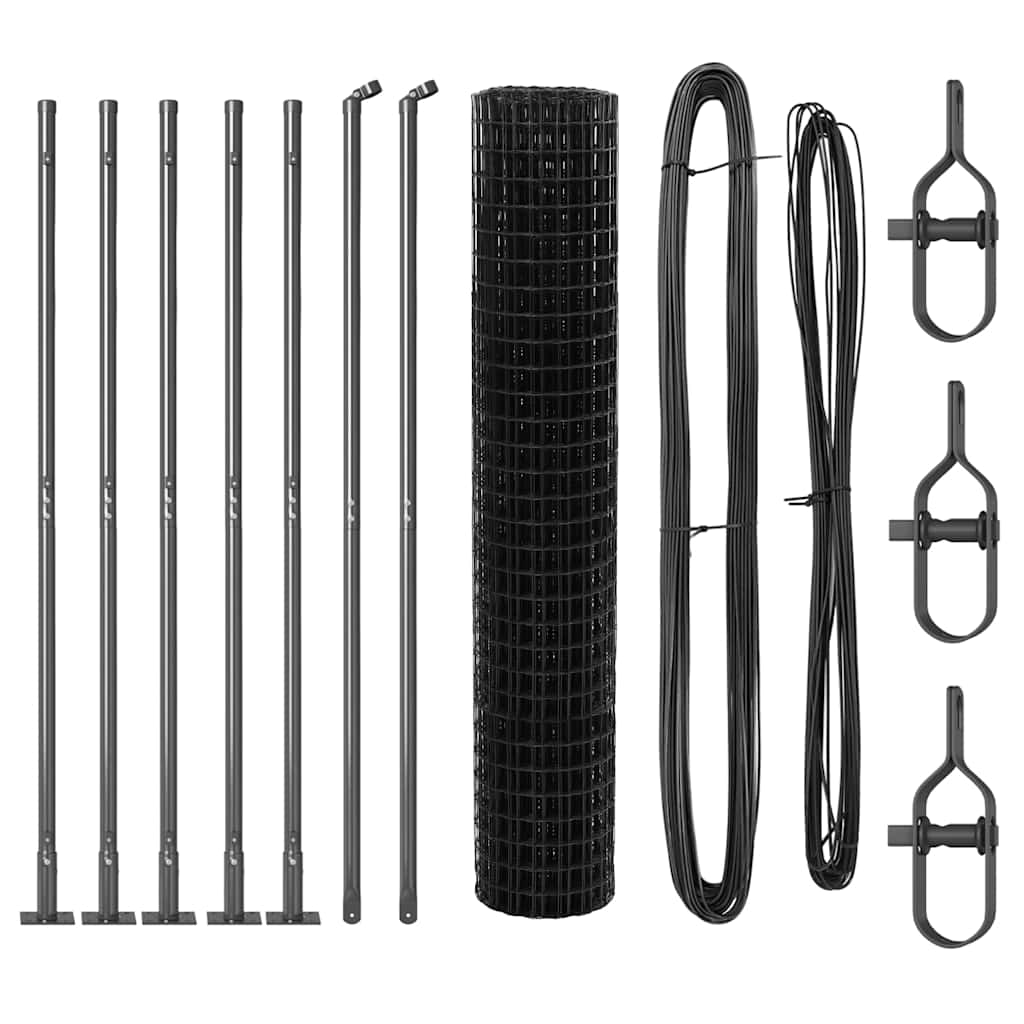 Fence with Posts Grey 1.6 x 10 m Steel