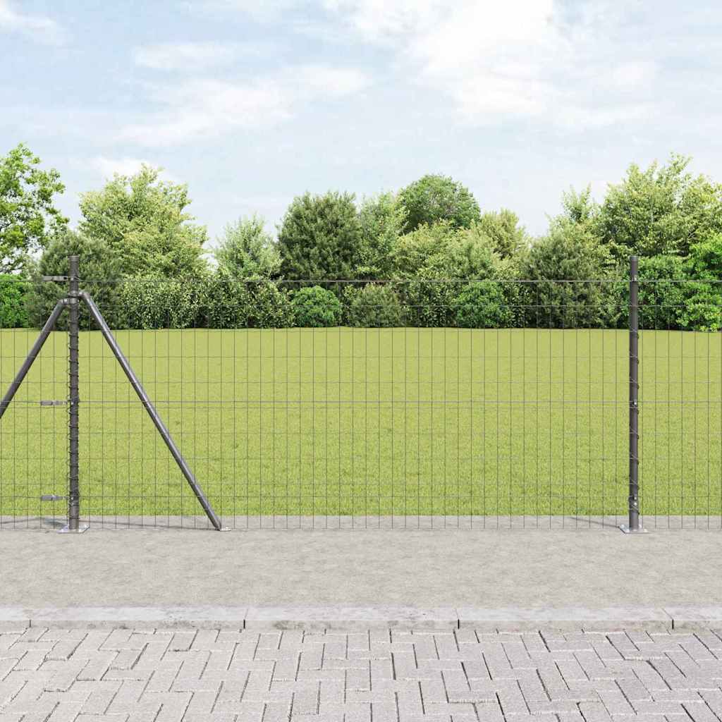 Fence with Posts Grey 1 x 10 m Steel
