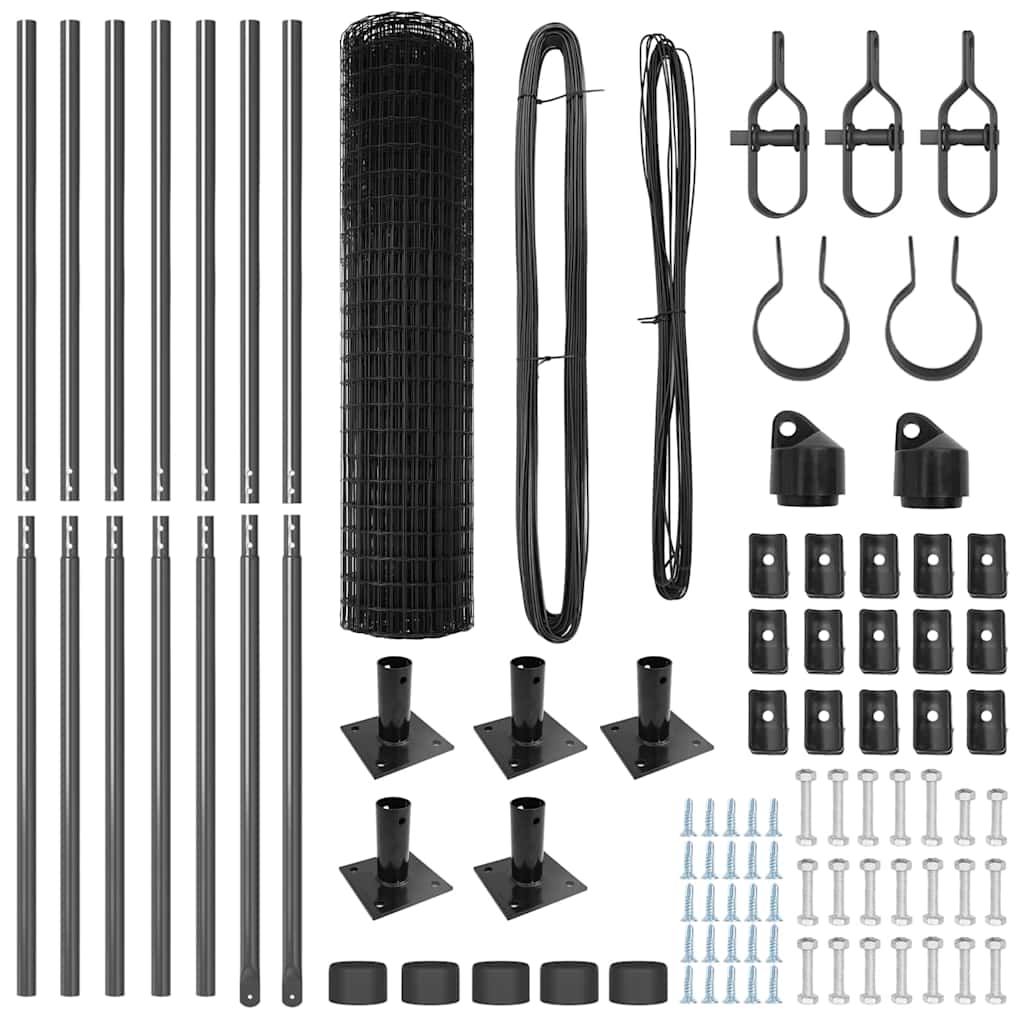 Fence with Posts Grey 1 x 10 m Steel