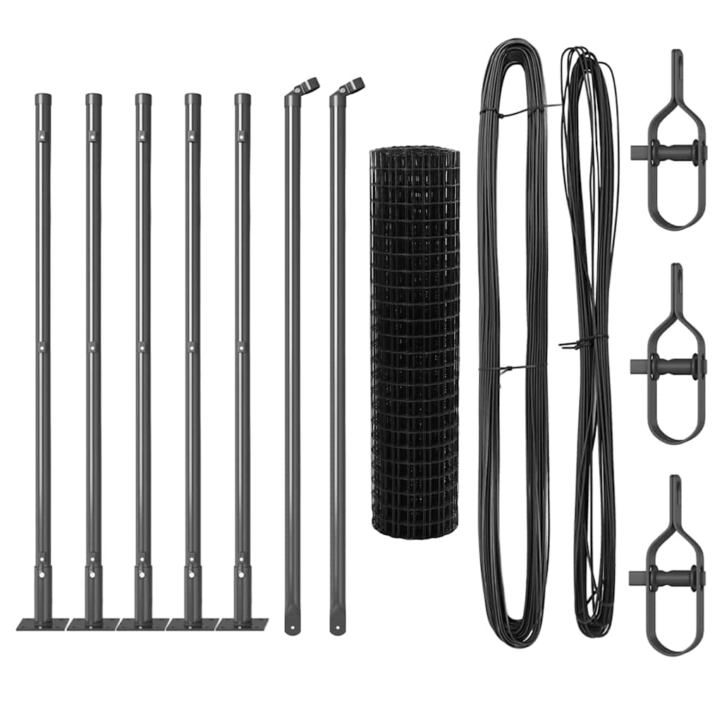 Fence with Posts Grey 0.4 x 10 m Steel