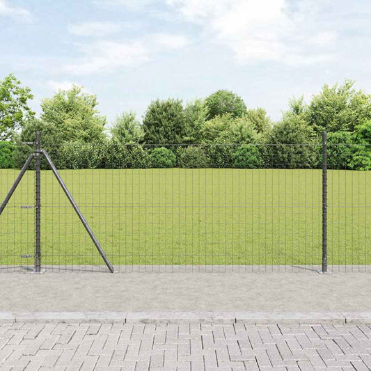 Fence with Posts Grey 1 x 25 m Steel