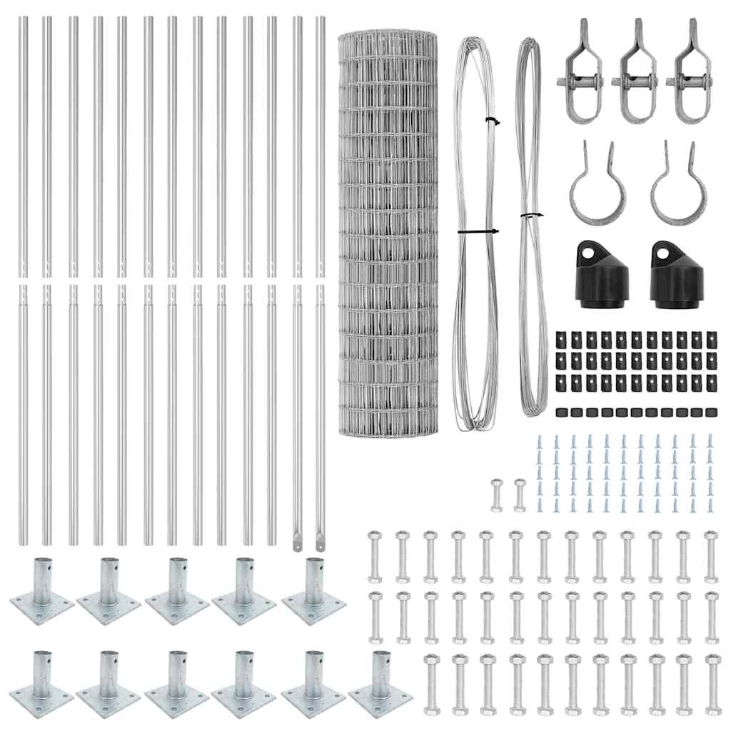 Fence with Posts Silver 1 x 25 m Steel