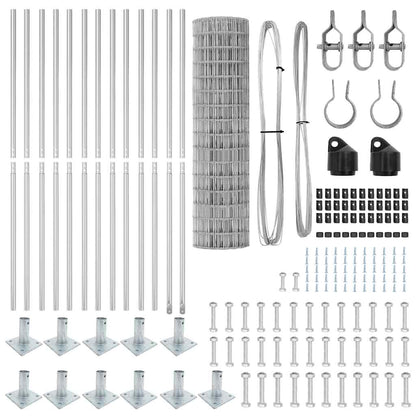 Fence with Posts Silver 1 x 25 m Steel