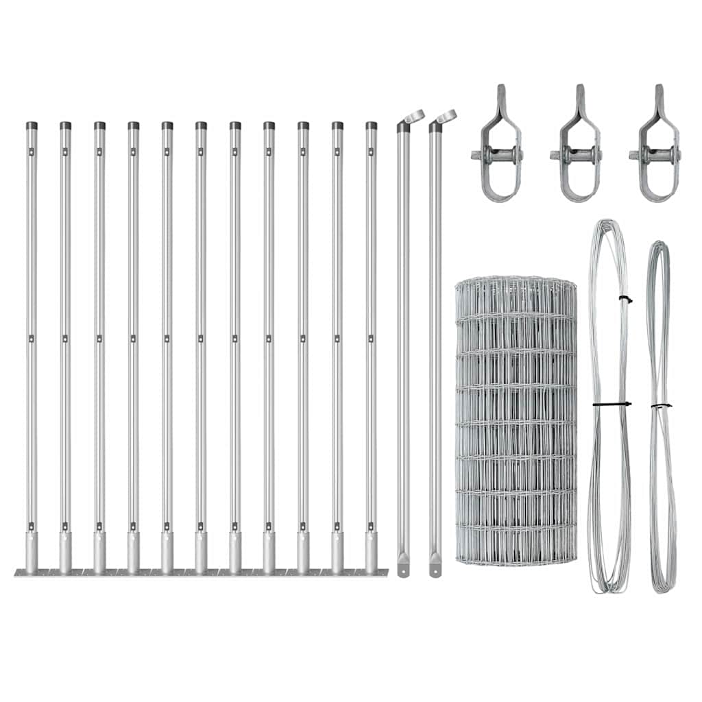 Fence with Posts Silver 0.4 x 25 m Steel