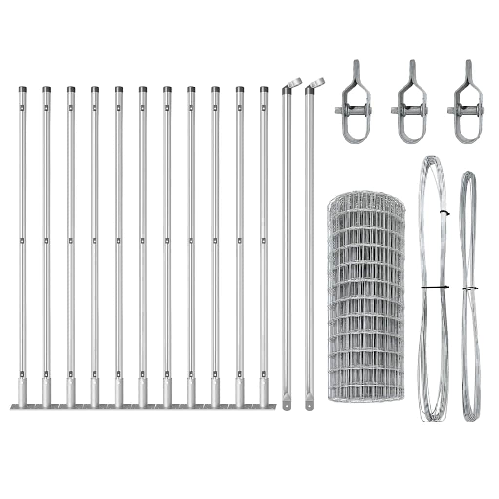 Fence with Posts Silver 0.4 x 25 m Steel