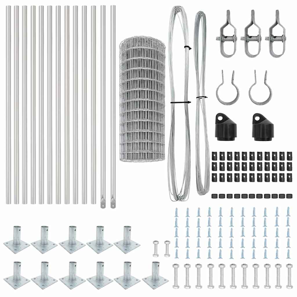 Fence with Posts Silver 0.4 x 25 m Steel