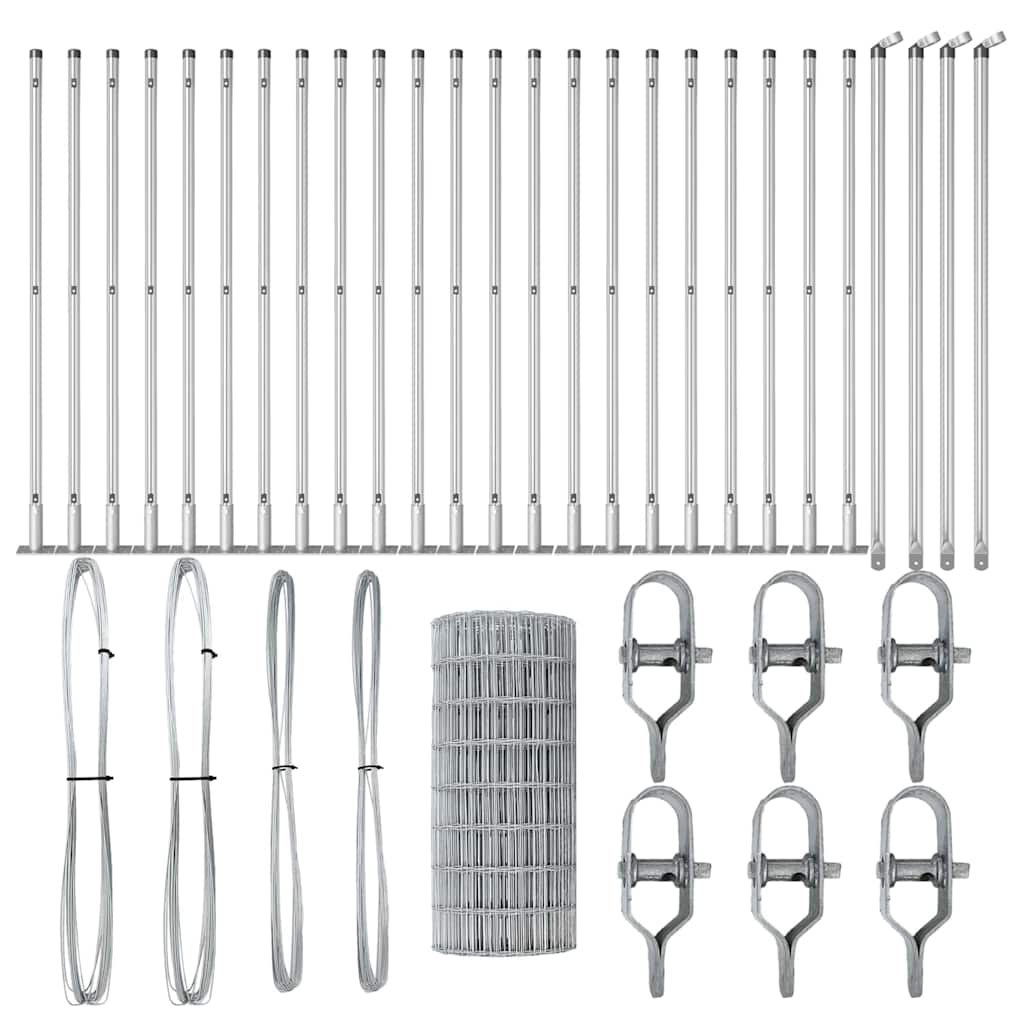 Fence with Posts Silver 0.6 x 50 m Steel