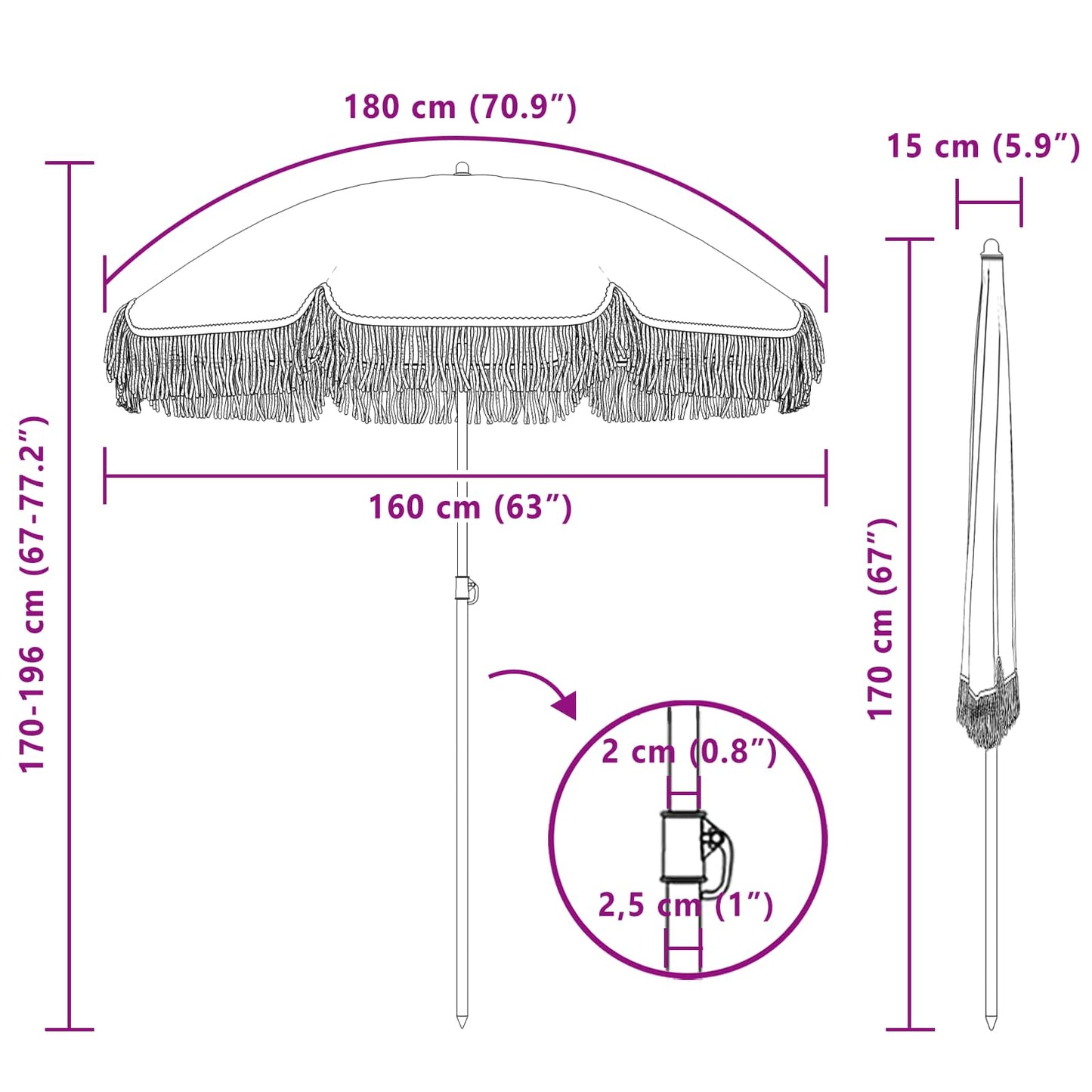 Parasol Grey and White Ø 160 x 195 cm Steel
