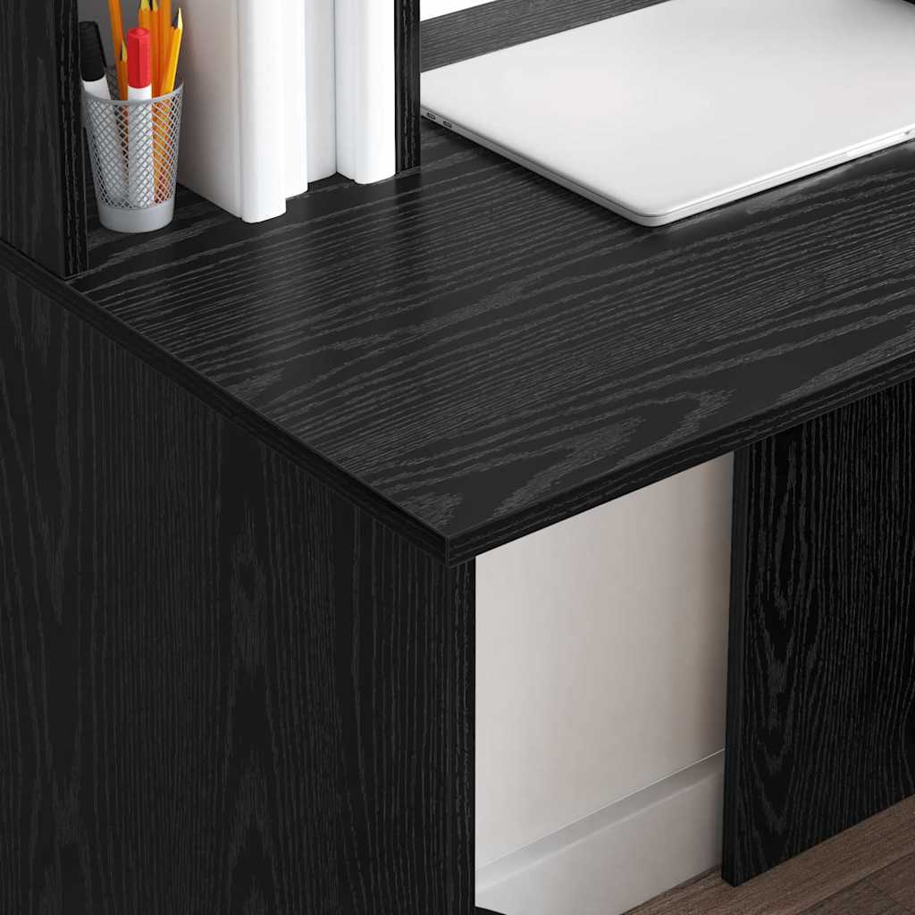 Desk with Shelf Black Oak 91 x 50 x 149 cm Engineered Wood