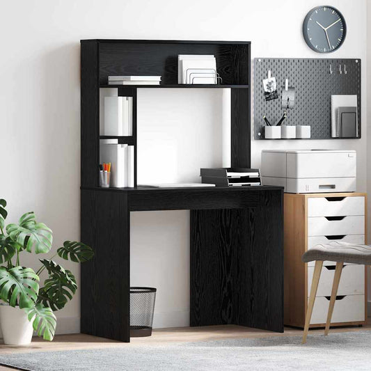 Desk with Shelf Black Oak 91 x 50 x 149 cm Engineered Wood
