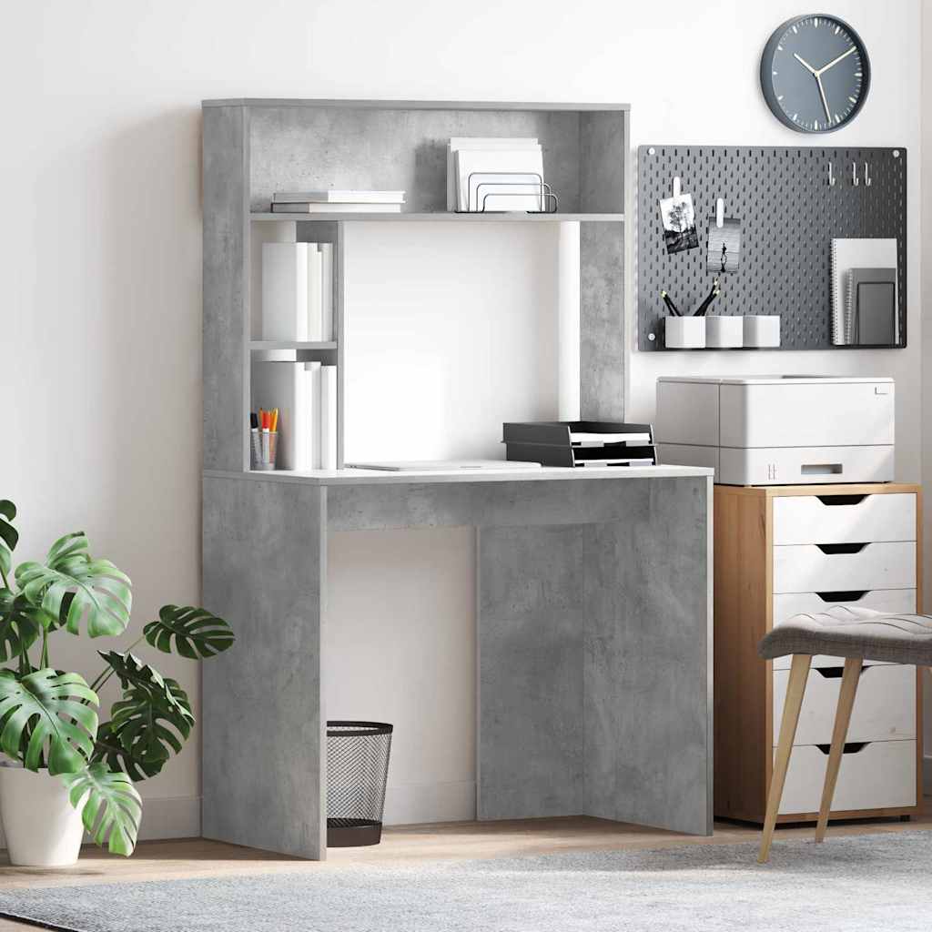 Desk with Shelf Concrete Grey 91 x 50 x 149 cm Engineered Wood