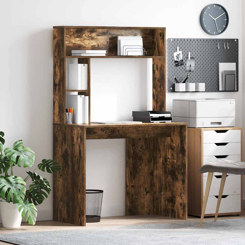 Desk with Shelf Smoked Oak 91 x 50 x 149 cm Engineered Wood