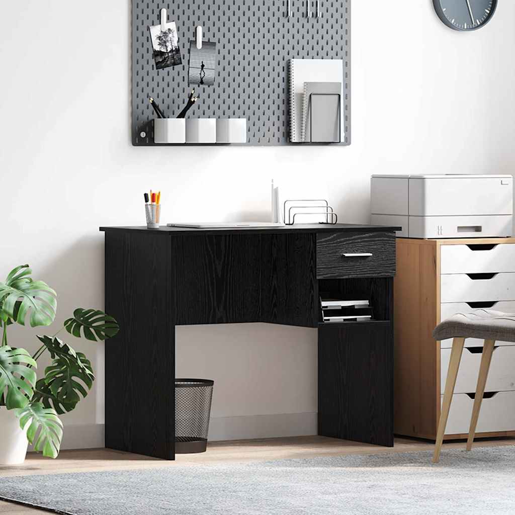 Desk with Drawer Black Oak 90 x 49 x 75 cm Engineered Wood