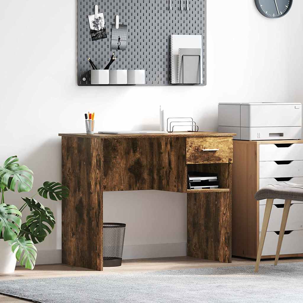 Desk with Drawer Smoked Oak 90 x 49 x 75 cm Engineered Wood
