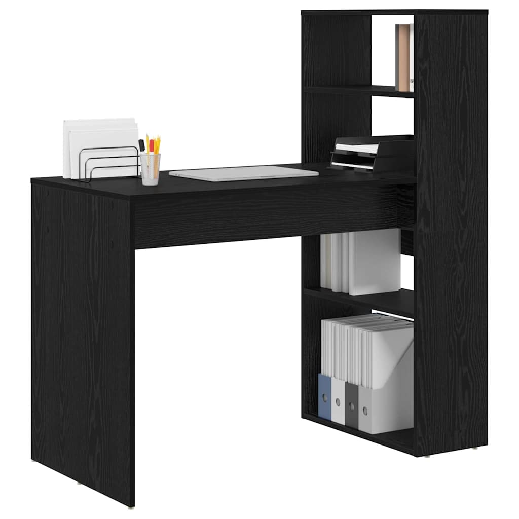 Desk with Shelf Black Oak 113 x 54 x 120 cm Engineered Wood