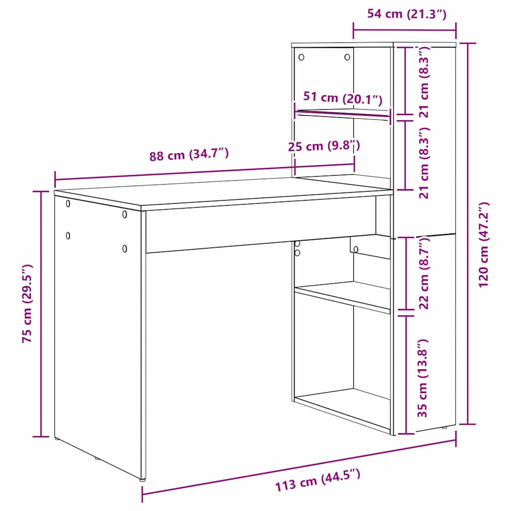 Desk with Shelf Black Oak 113 x 54 x 120 cm Engineered Wood