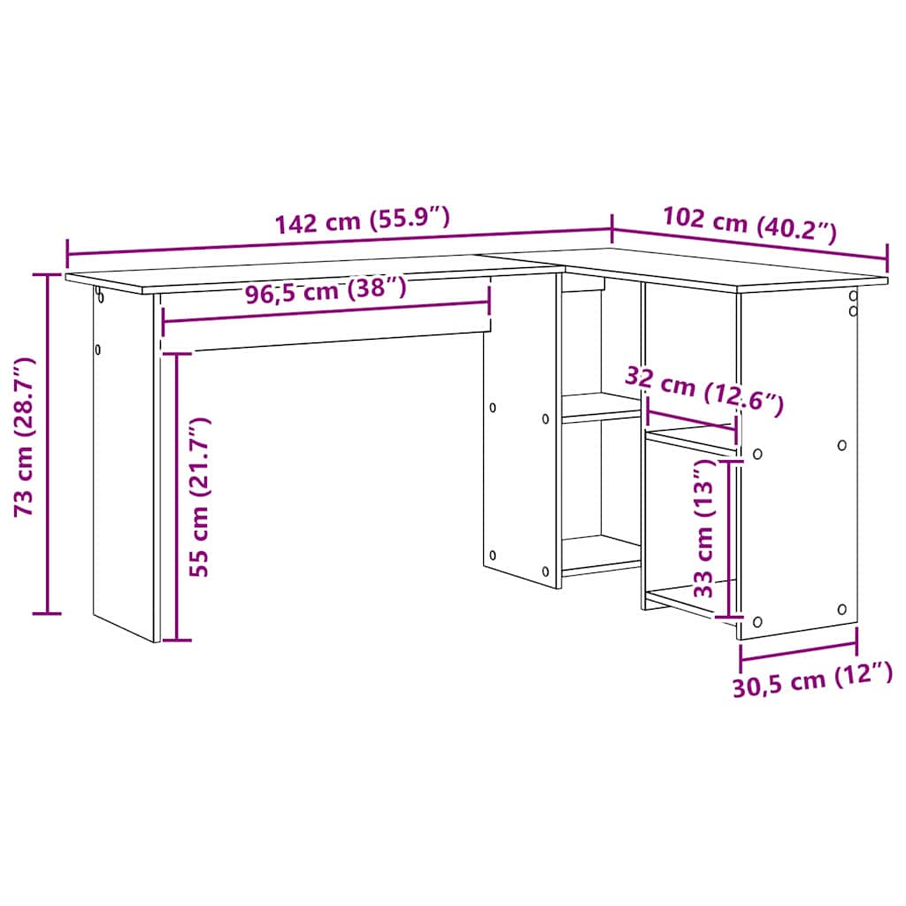 Desk with Shelf Grey Sonoma 142 x 102 x 73 cm Engineered Wood