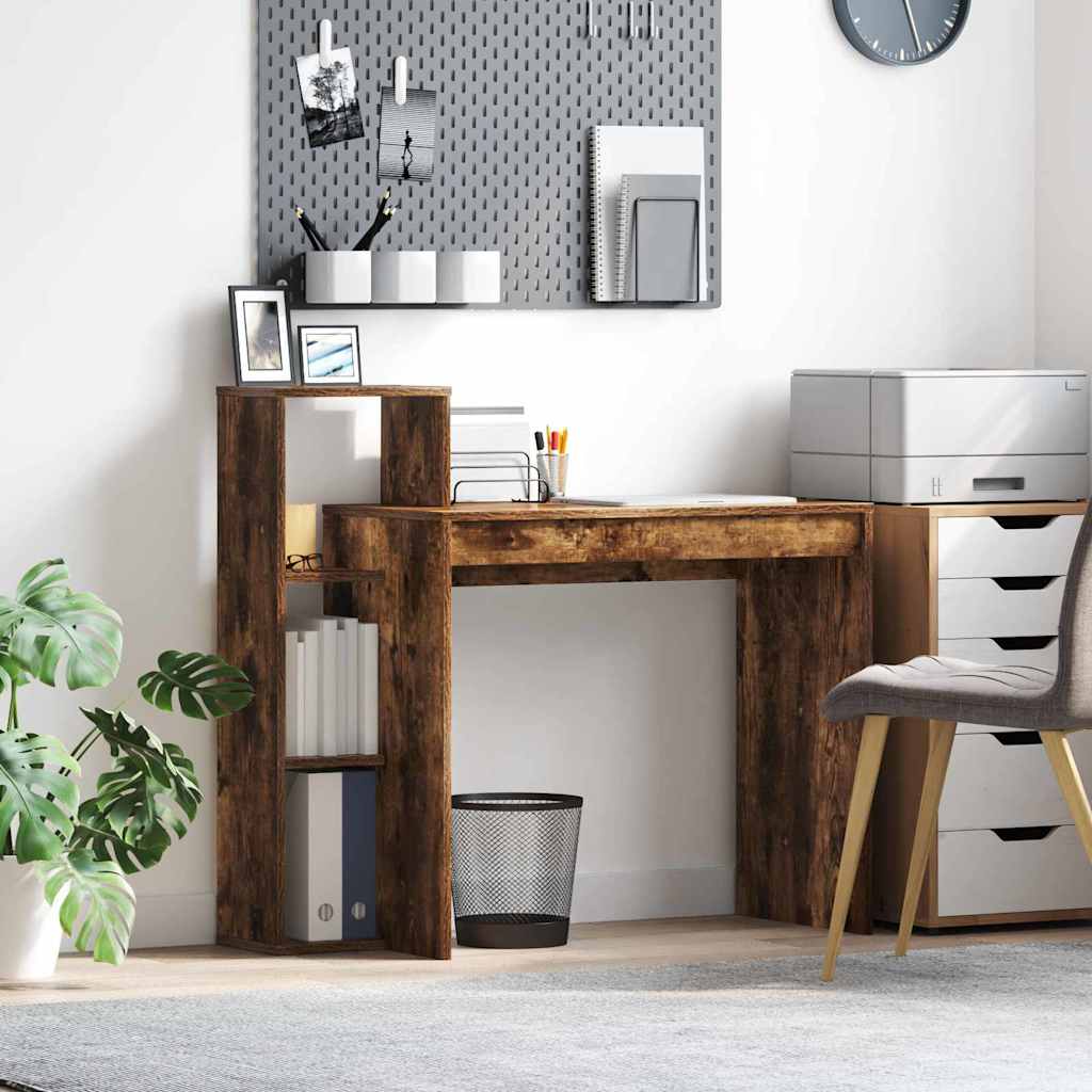 Desk with Shelf Smoked Oak 100 x 40 x 90 cm Engineered Wood