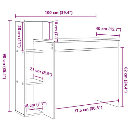 Desk with Shelf Old Wood 100 x 40 x 90 cm Engineered Wood