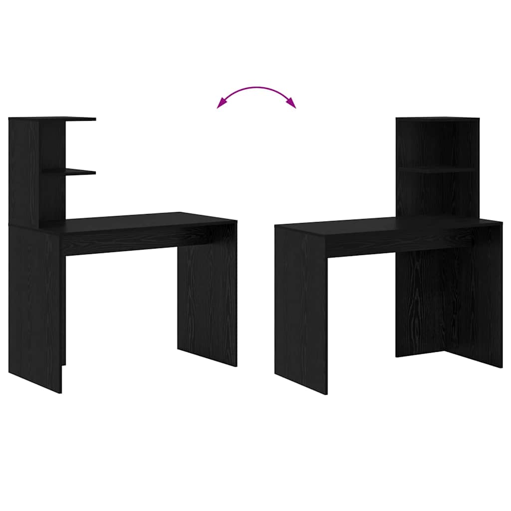 Desk with Shelf Black Oak 102 x 50 x 124 cm Engineered Wood