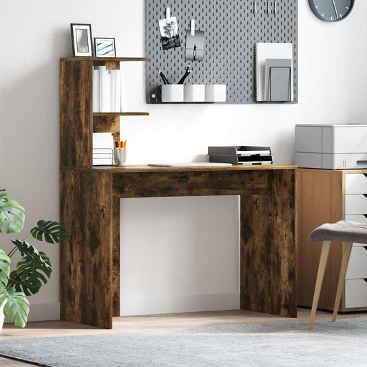 Desk with Shelf Smoked Oak 102 x 50 x 124 cm Engineered Wood