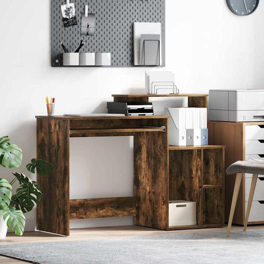 Desk with Shelf Smoked Oak 120.5 x 44 x 88.5 cm Engineered Wood