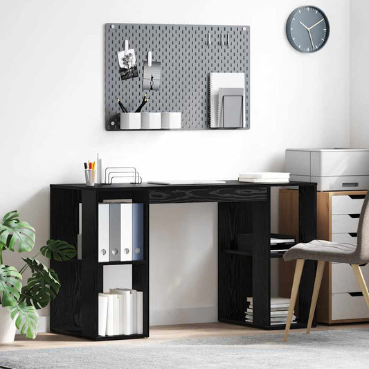 Desk with Shelf Black Oak 130 x 50.5 x 75 cm Engineered Wood
