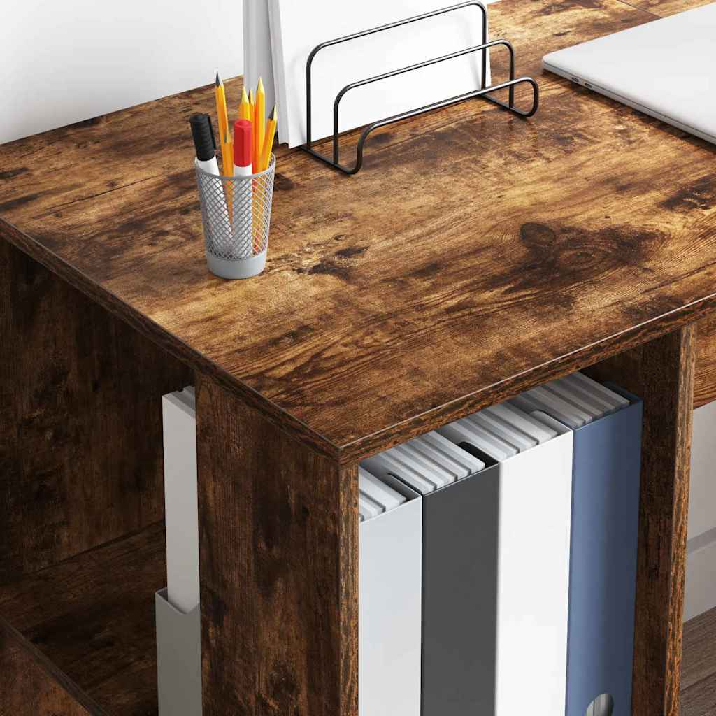 Desk with Shelf Smoked Oak 130 x 50.5 x 75 cm Engineered Wood