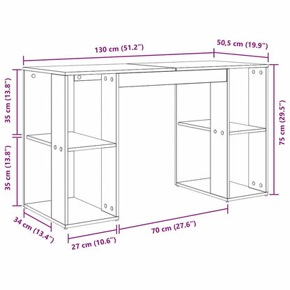 Desk with Shelf Grey Sonoma 130 x 50.5 x 75 cm Engineered Wood