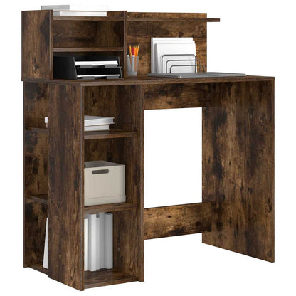 Desk with Shelf Smoked Oak 90 x 48 x 101.5 cm Engineered Wood