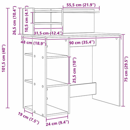 Desk with Shelf Smoked Oak 90 x 48 x 101.5 cm Engineered Wood