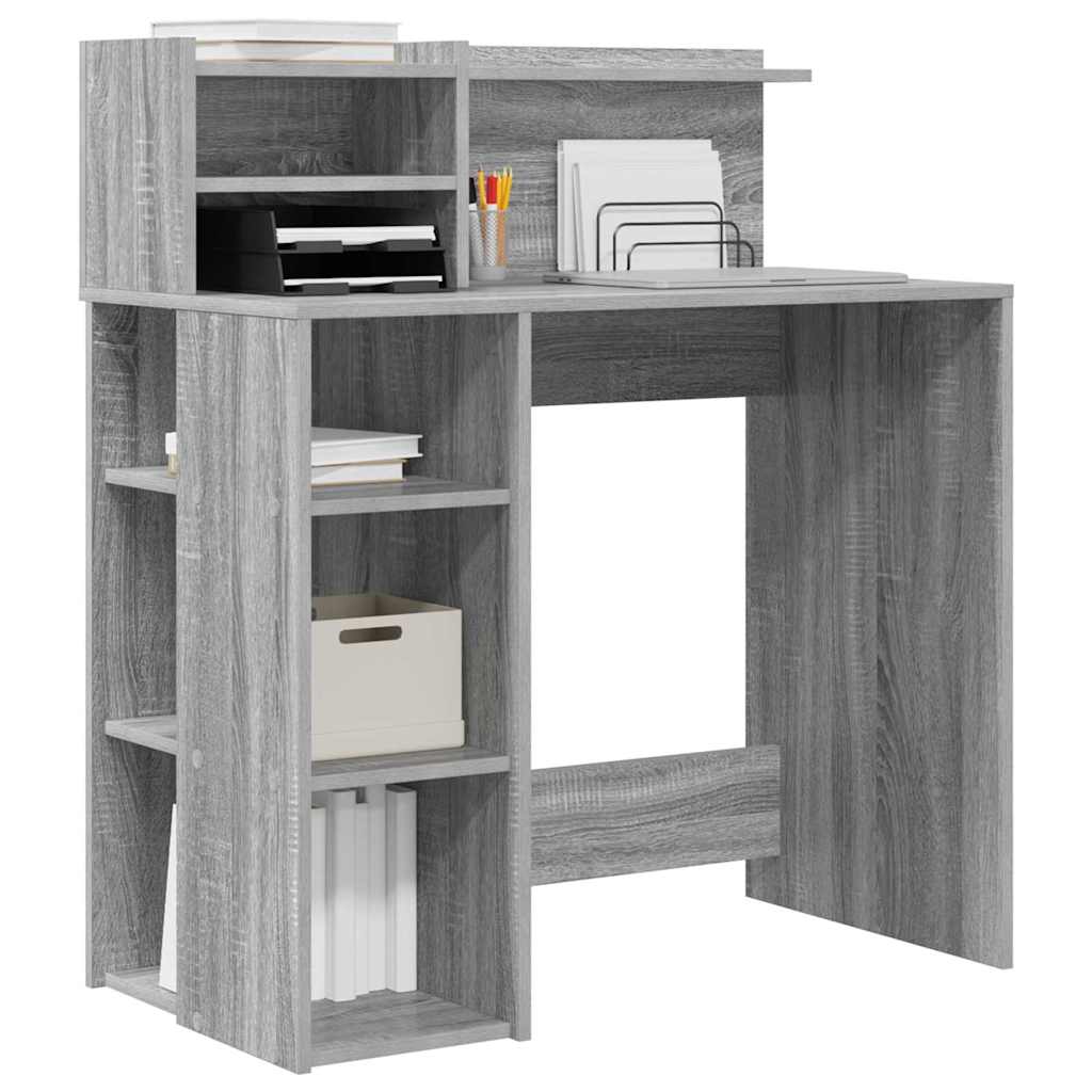 Desk with Shelf Grey Sonoma 90 x 48 x 101.5 cm Engineered Wood