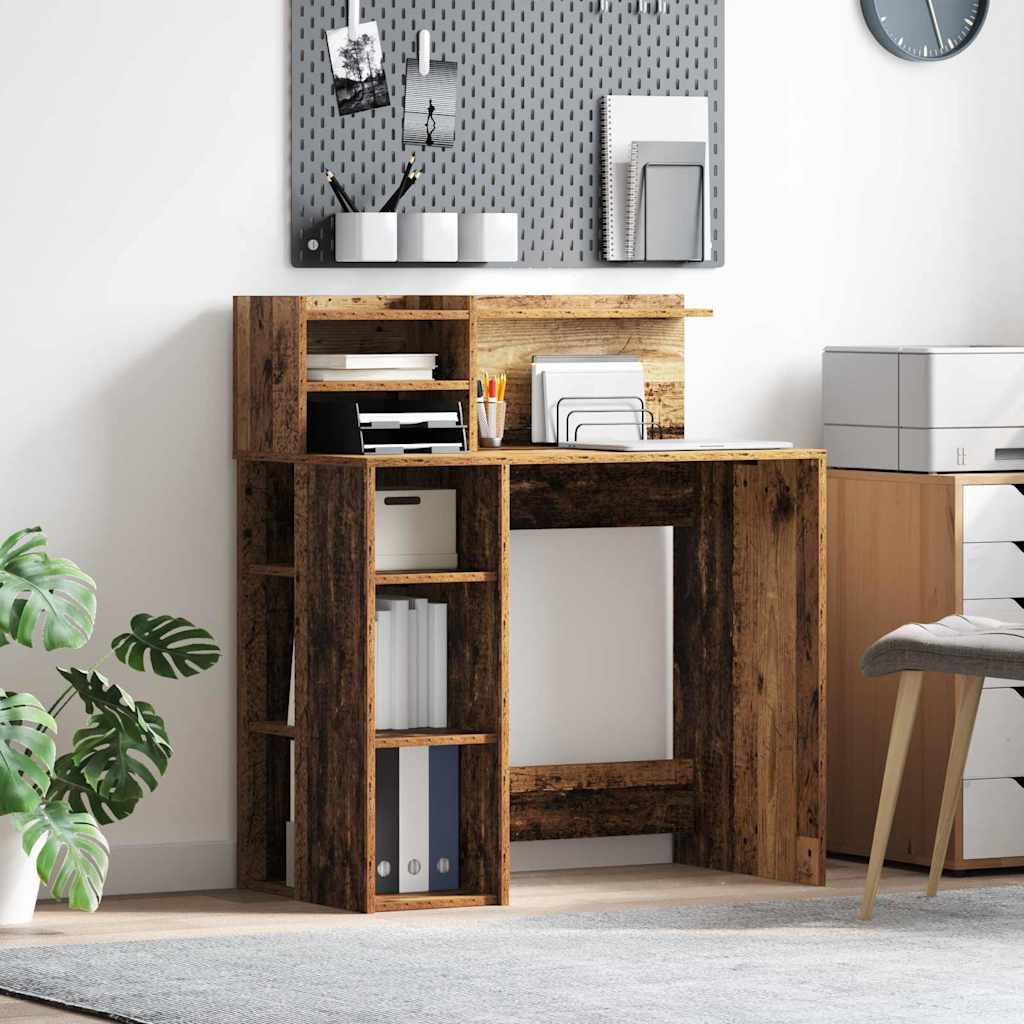 Desk with Shelf Old Wood 90 x 48 x 101.5 cm Engineered Wood