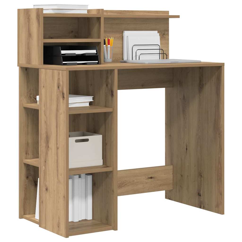 Desk with Shelf Artisan Oak 90 x 48 x 101.5 cm Engineered Wood