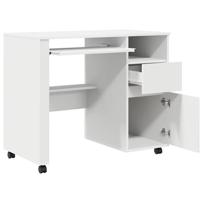 Desk with Wheels White 91 x 50 x 77 cm Engineered Wood