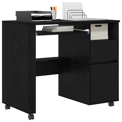 Desk with Wheels Black Oak 91 x 50 x 77 cm Engineered Wood