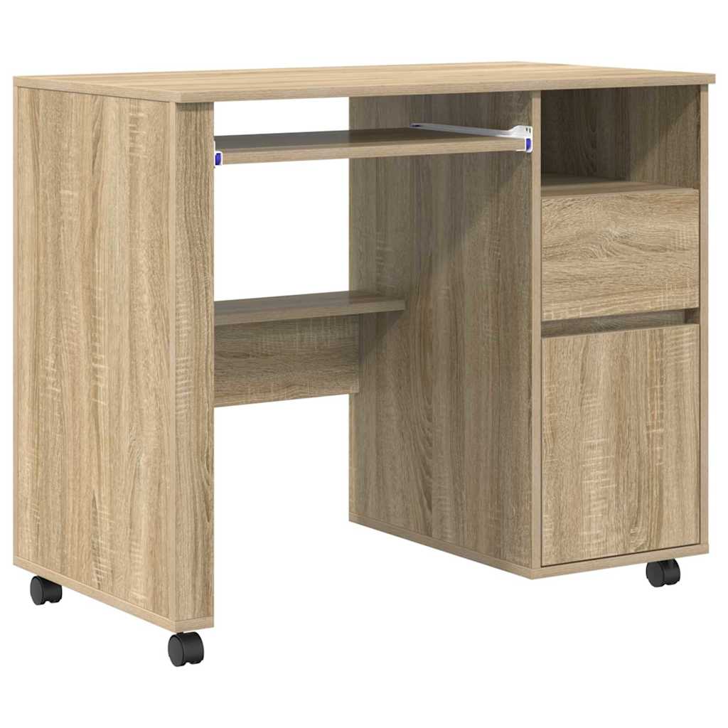Desk with Wheels Sonoma Oak 91 x 50 x 77 cm Engineered Wood