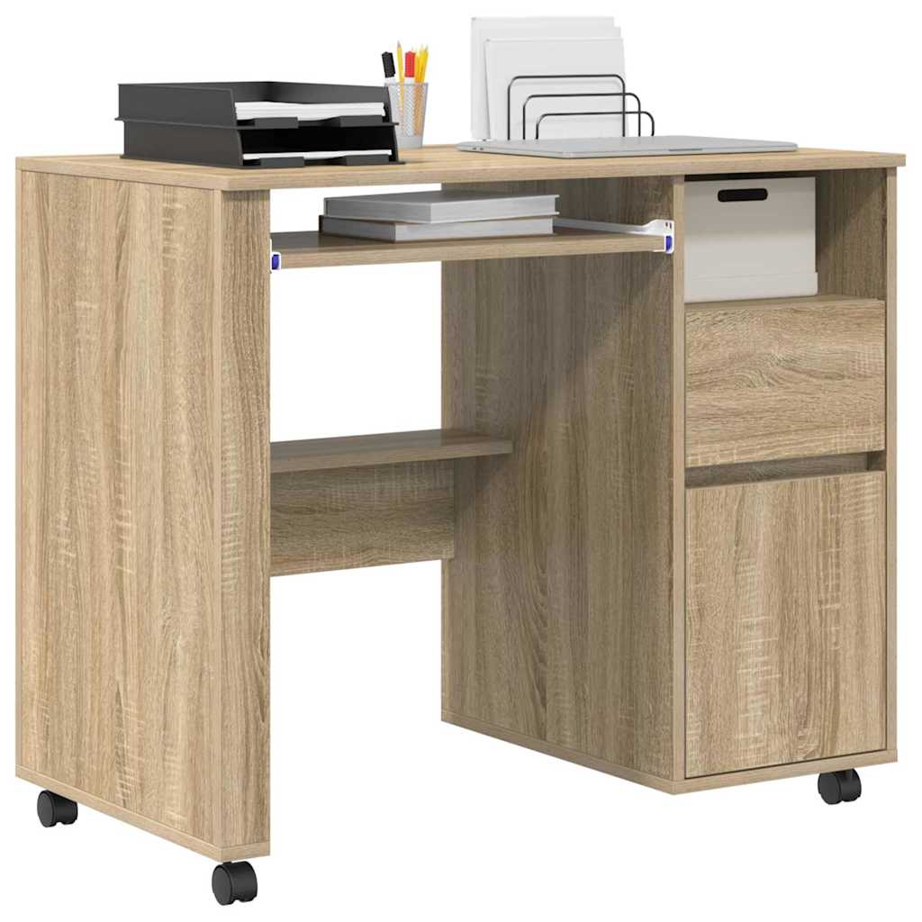 Desk with Wheels Sonoma Oak 91 x 50 x 77 cm Engineered Wood