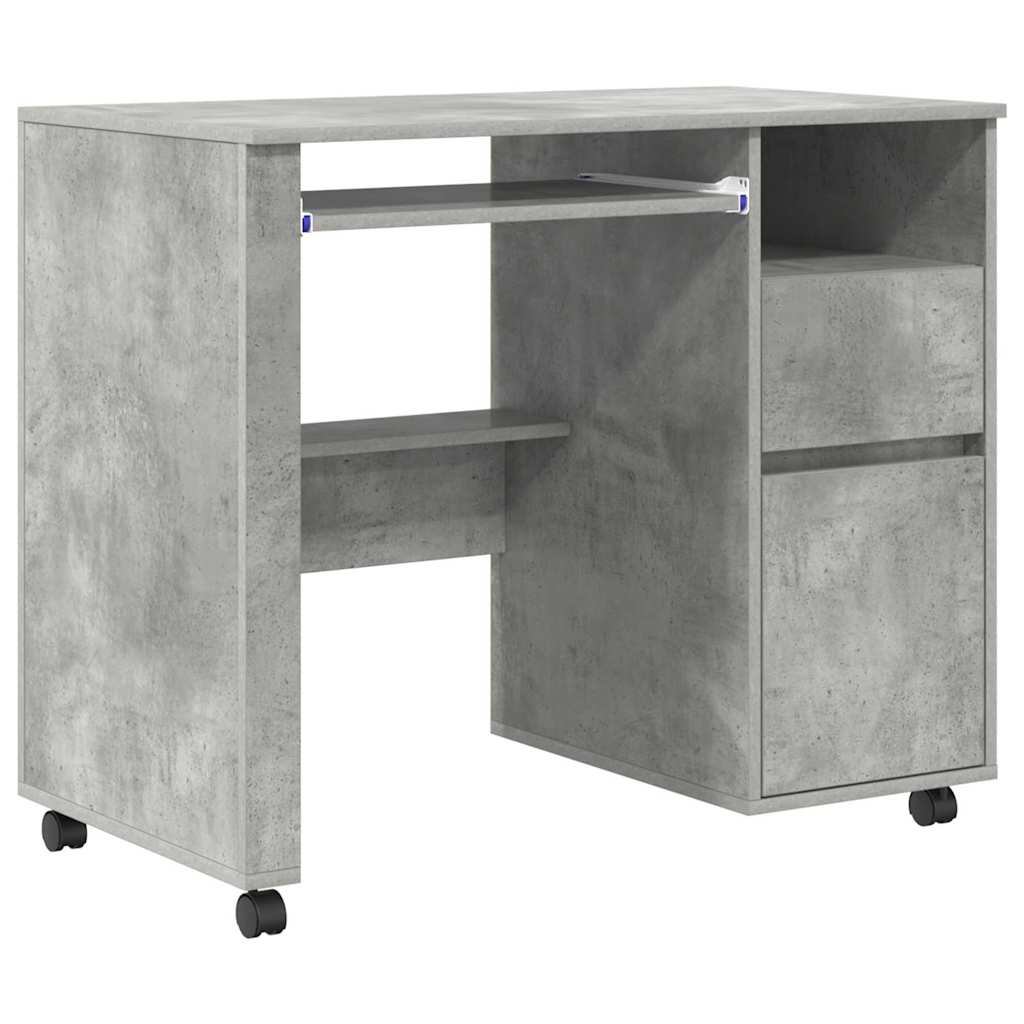 Desk with Wheels Concrete Grey 91 x 50 x 77 cm Engineered Wood