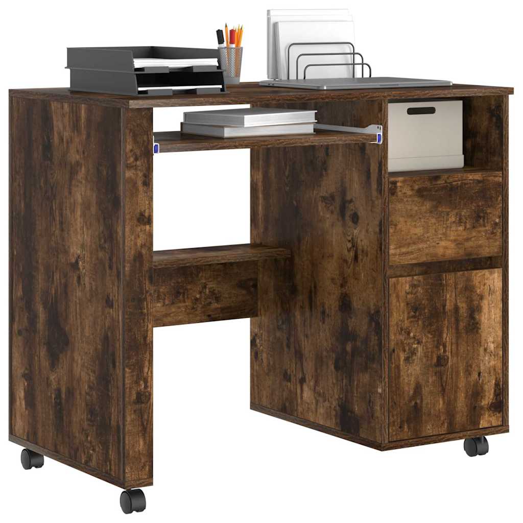 Desk with Wheels Smoked Oak 91 x 50 x 77 cm Engineered Wood