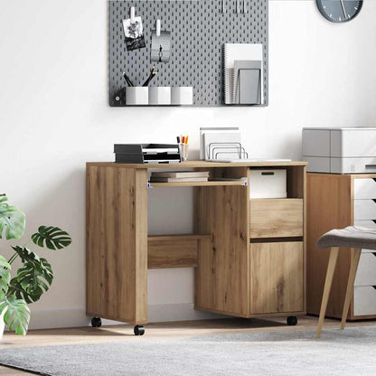 Desk with Wheels Artisan Oak 91 x 50 x 77 cm Engineered Wood