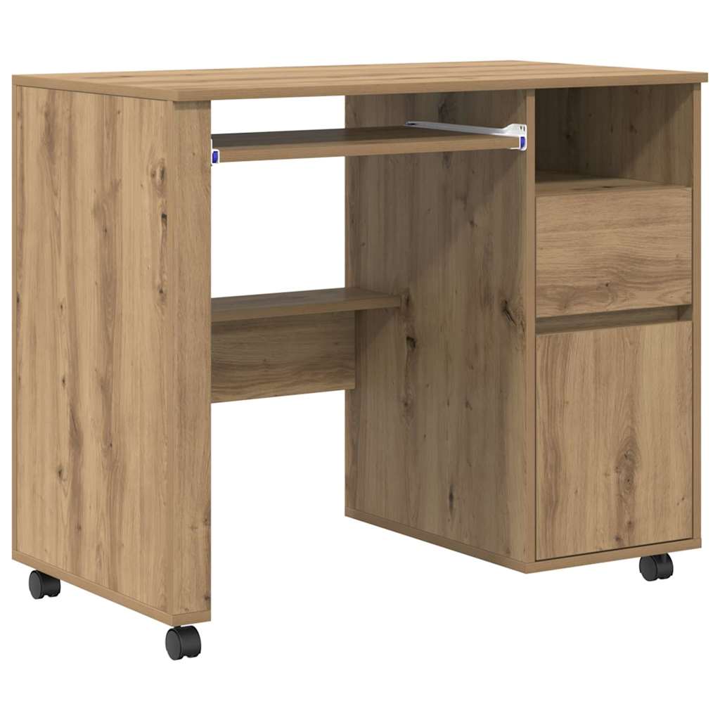 Desk with Wheels Artisan Oak 91 x 50 x 77 cm Engineered Wood