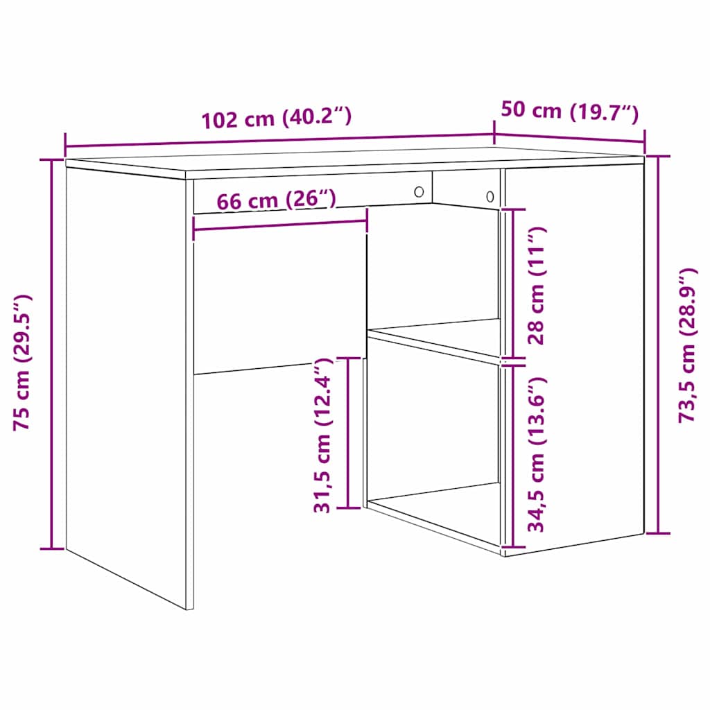 Desk with Shelf Black Oak 102 x 50 x 75 cm Engineered Wood