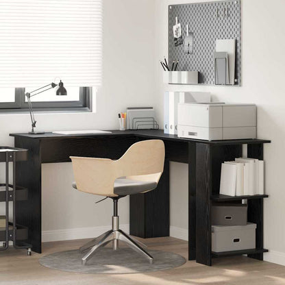 Corner Desk with Storage Black oak 140 x 113.5 x 75 cm