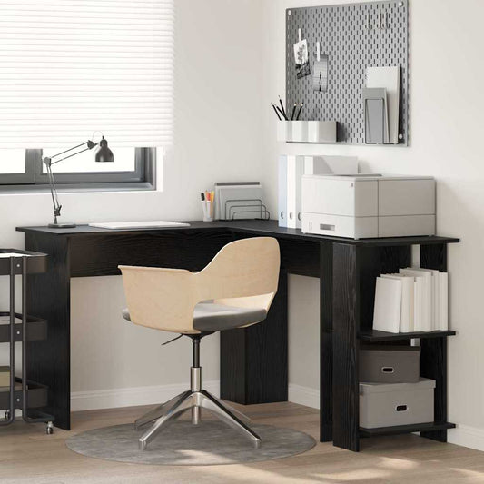 Corner Desk with Storage Black oak 140 x 113.5 x 75 cm
