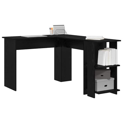 Corner Desk with Storage Black oak 140 x 113.5 x 75 cm