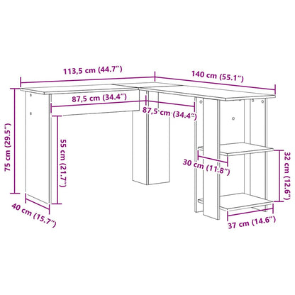 Corner Desk with Storage Black oak 140 x 113.5 x 75 cm