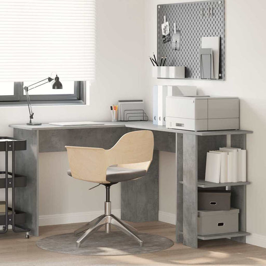 Corner Desk with Storage Concrete grey 140 x 113.5 x 75 cm