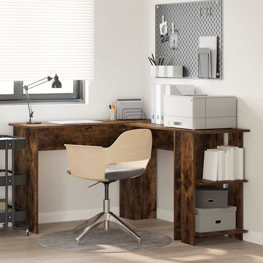 Corner Desk with Storage Smoked Oak 140 x 113.5 x 75 cm