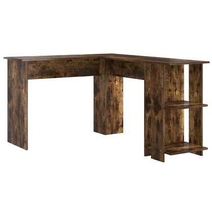 Corner Desk with Storage Smoked Oak 140 x 113.5 x 75 cm